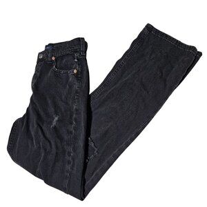 Aeropostale 90s Baggy Jeans Womens Size 0 Button Fly Mid Rise Black Ripped Denim